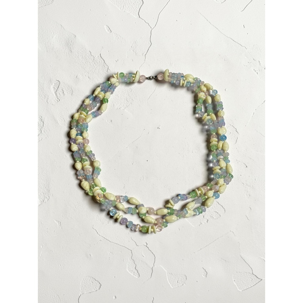 Vintage Multi Strand Necklace Pastel Mixed Bead Layered